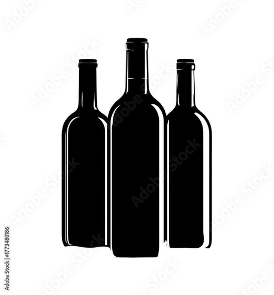 Fototapeta Silhouetted glass bottles with bright white edges against black