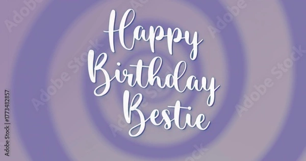 Fototapeta Displaying white hand-lettered Happy Birthday Bestie text on purple lavender circles design