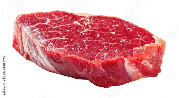 Obraz Fresh raw beef steak, marbled with white fat, on black background