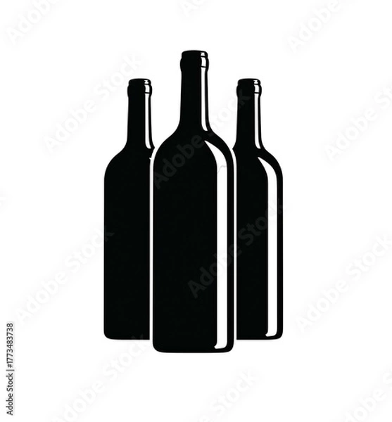Fototapeta Three dark glass bottles on a black background