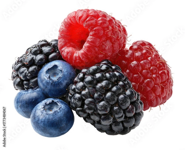 Fototapeta Assortment of fresh, ripe raspberries, blackberries, and blueberries