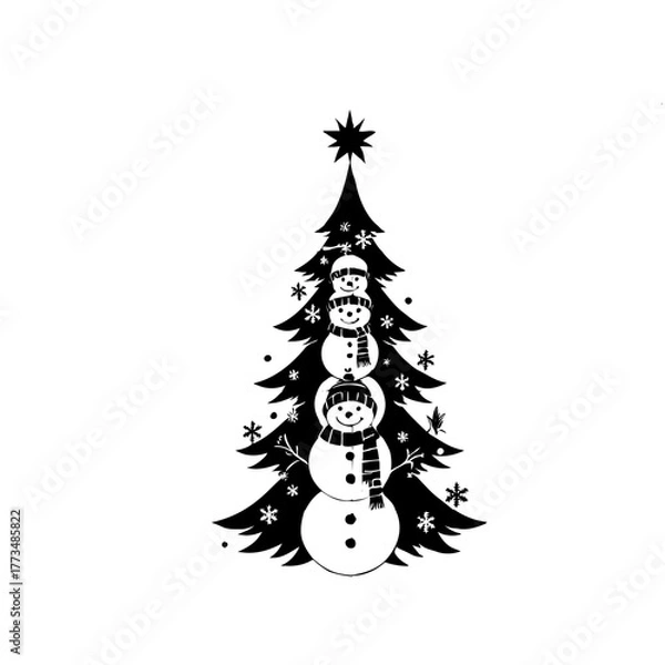 Obraz snowman and christmas tree