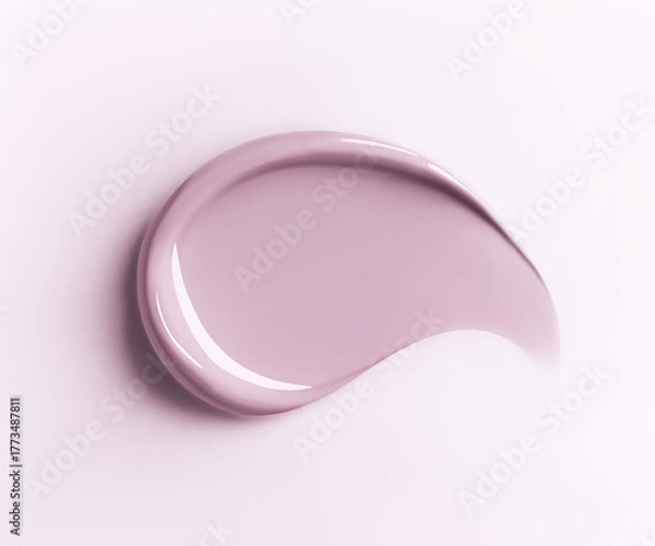 Fototapeta Powder pink lip gloss swatch on pastel background. Close-up of liquid lipstick, glossy texture, horizontal flatlay. Professional studio light
