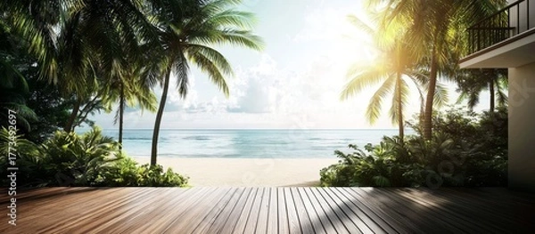 Fototapeta Refreshing Coconut Tree Views from the House Interior