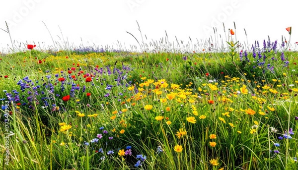 Obraz Meadow vibrant with wildflowers, tall grasses in the sunlight