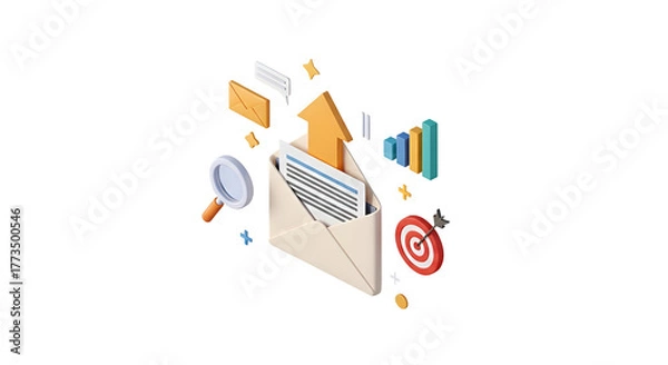 Fototapeta 3d icon of isometric email marketing campaign isolated on transparent background, a visual representation of digital strategy