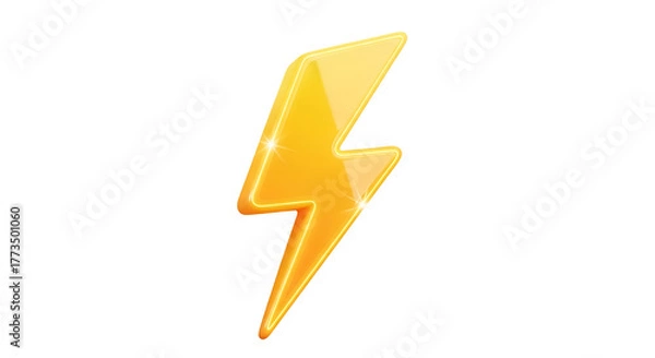 Fototapeta 3d icon of lightning bolt isolated on transparent background, a symbol of energy, power, and speed concept