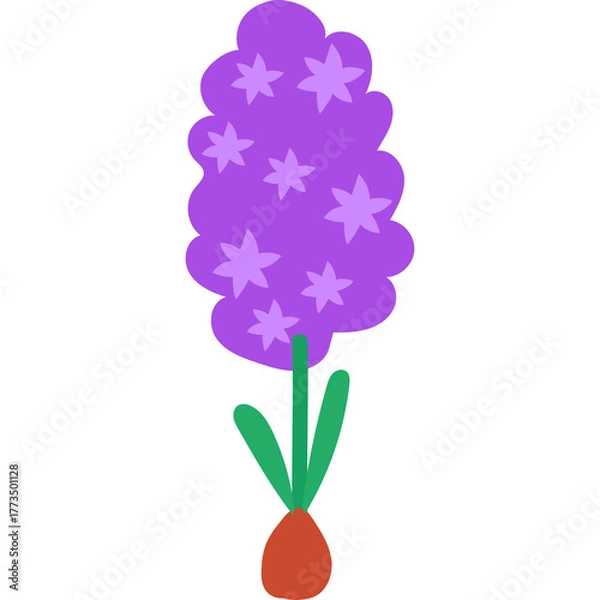 Fototapeta Hand Drawn Purple Hyacinth Flower With Green Stem And Orange Bulb On Transparent Background Simple Doodle Art Style