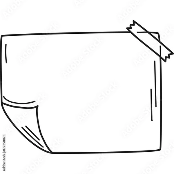 Fototapeta Hand Drawn Sketch of a Blank Note Paper Attached with Tape Isolated on Transparent Background Simple Illustration for Notes and Reminders