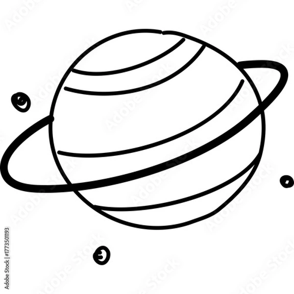 Fototapeta Hand Drawn Sketch Of A Ringed Planet With Stars And A Transparent Background Simple Doodle Style Illustration
