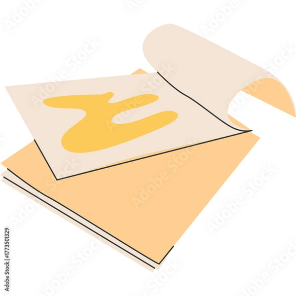 Fototapeta Hand Drawn Stack of Paper Sheets with Abstract Yellow Shape Isolated on Transparent Background