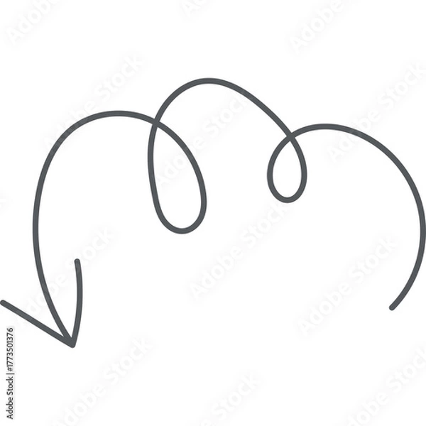 Fototapeta Hand Drawn Swirl Arrow Illustration On Transparent Background Simple Sketch Of A Curving Arrow Pointing Downwards In Gray Color