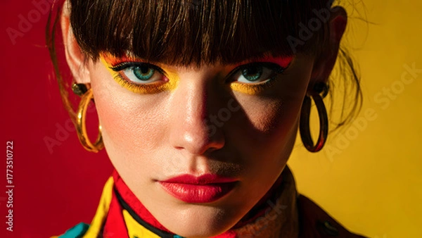 Fototapeta Portrait d'une jeune fille maquillée dans le style des années 70