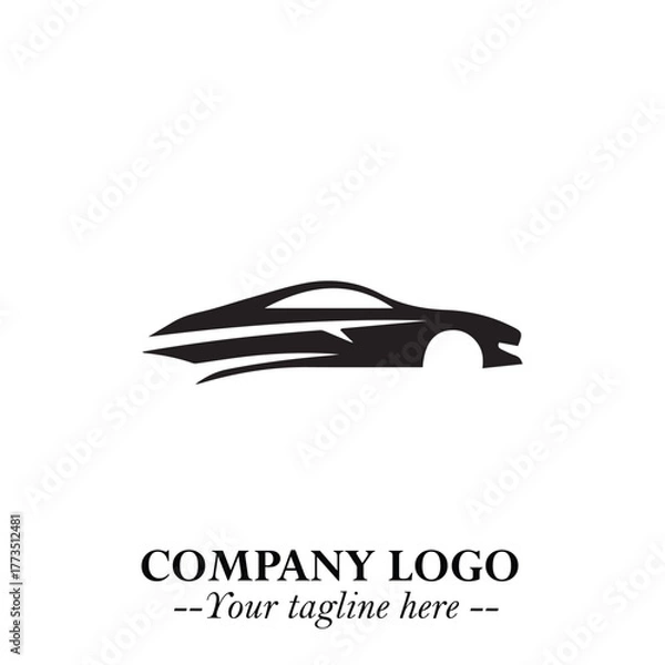 Fototapeta Car Running Fast Logo Symbol in Black on the White Background with Dynamic Speed Design