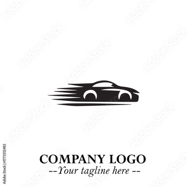 Fototapeta Car Running Fast Logo Symbol in Black on the White Background with Dynamic Speed Design