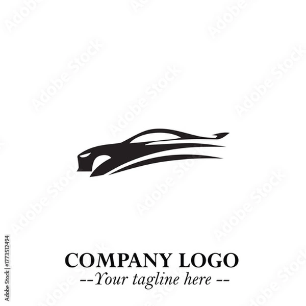 Fototapeta Car Running Fast Logo Symbol in Black on the White Background with Dynamic Speed Design