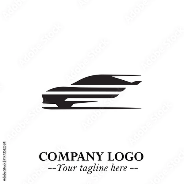 Fototapeta Car Running Fast Logo Symbol in Black on the White Background with Dynamic Speed Design