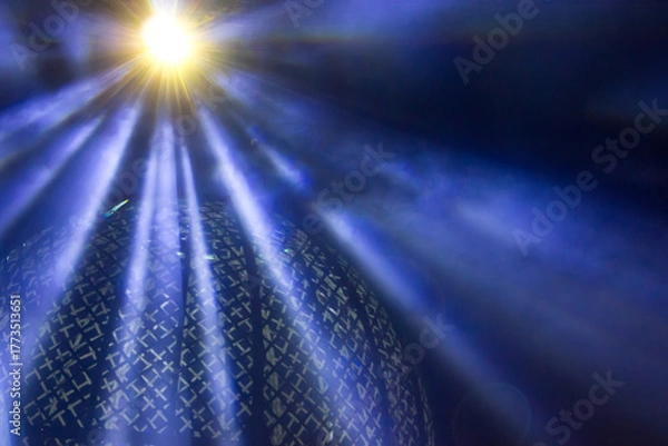 Fototapeta Stage spotlights. Lights beams for showing presentation.