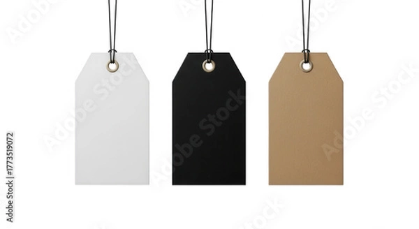 Fototapeta Three blank tags hanging isolated on transparent background