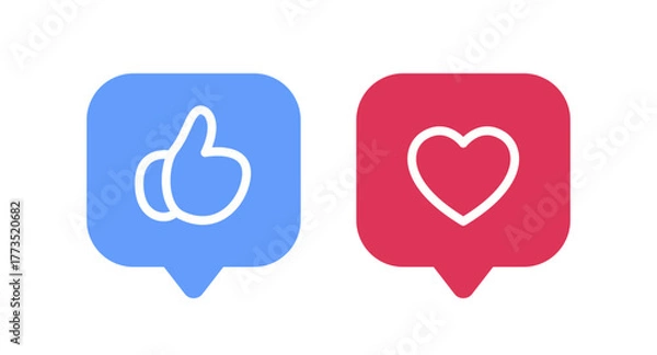 Obraz Social Media Reaction Icons Set. Blue Like and Red Heart Notification Symbols.