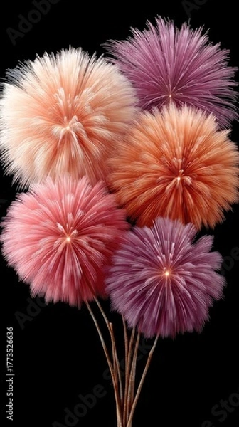 Obraz Vibrant Fireworks Display Illuminating the Night Sky in a Celebration of Light and Color with Pink Orange and Purple Hues Against a Deep Black Background