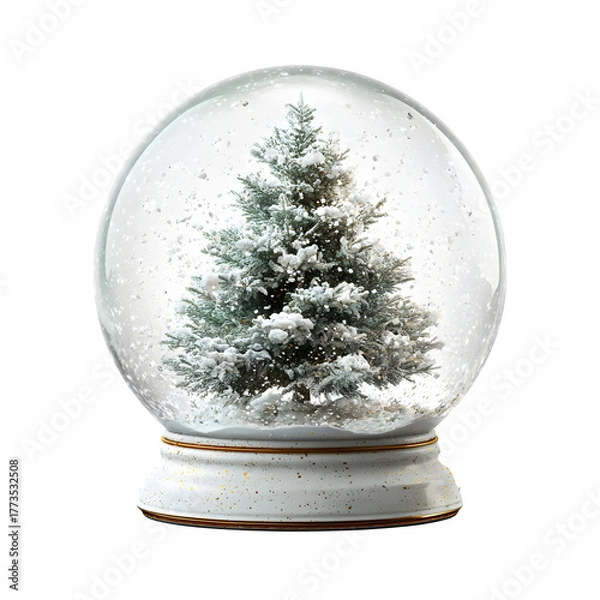 Fototapeta Snow globe with a christmas tree inside and snow falling