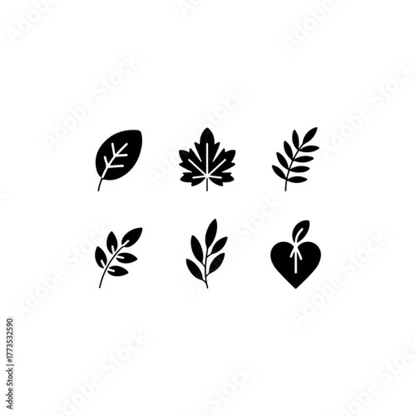 Obraz bundle of 6 marine life silhouett fish, turtle, dolphin, crab, solid black, vector, white background