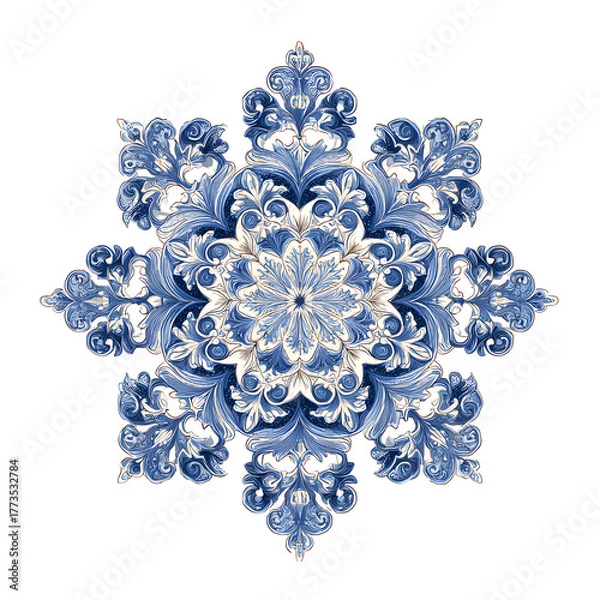 Fototapeta Intricate blue and white snowflake design is very detailed