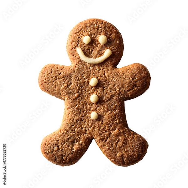 Fototapeta Smiling gingerbread man cookie with icing details on a dark