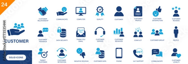 Fototapeta Customer icon. Containing customer service, feedback, customer care, CRM. Solid vector icon set.