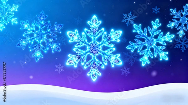Fototapeta A festive abstract Christmas background featuring glowing blue snowflakes and a winter-themed design