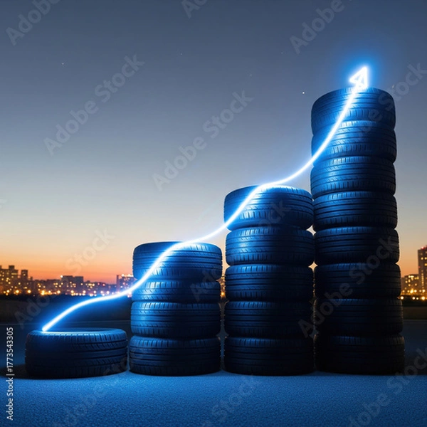 Fototapeta Tire stack bar chart graph showing upward growth and success