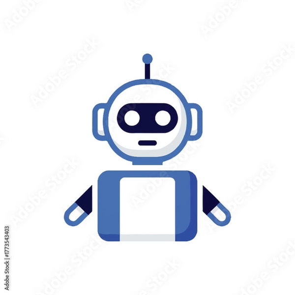 Fototapeta Modern flat minimal 2D vector icon of a friendly robot character. Illustration of a chatbot or artificial intelligence assistant isolated on a white background