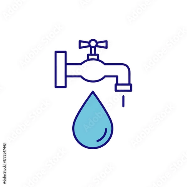 Fototapeta Water tap icon with a falling droplet, illustrating water conservation and saving resources
