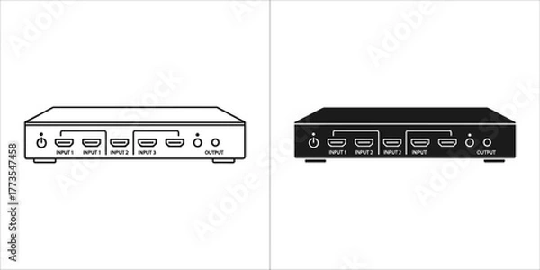 Fototapeta Outline and solid black icon of an hdmi switch