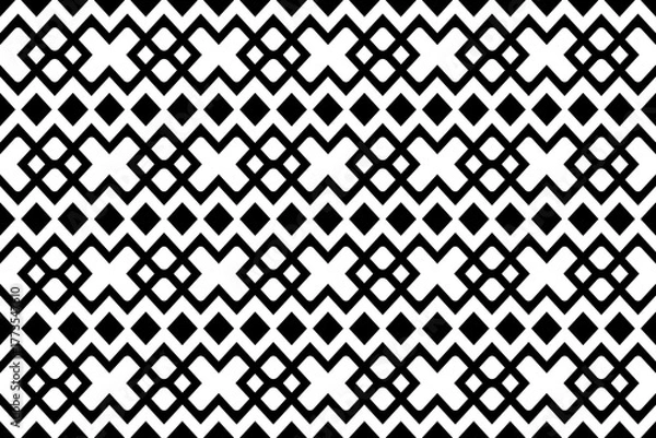 Fototapeta Abstract monochrome, black and white seamless pattern with X shapes and squares.