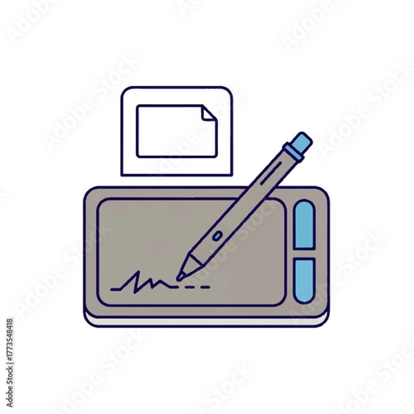 Fototapeta Drawing Tablet Icon with Stylus for Digital Art and Signature Creation