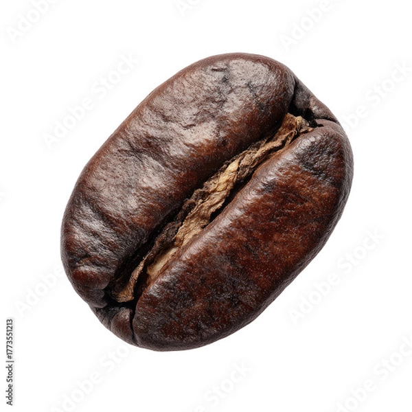 Fototapeta Close-up macro view of a single roasted coffee bean with a distinct split