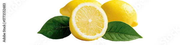 Obraz Bright yellow lemons and green leaves on a black background (1)