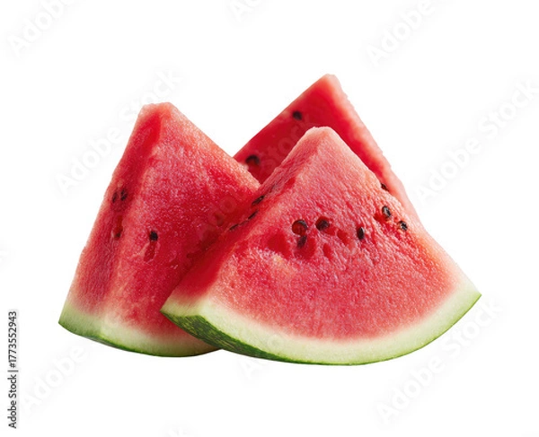 Obraz Three juicy watermelon slices with seeds on black background
