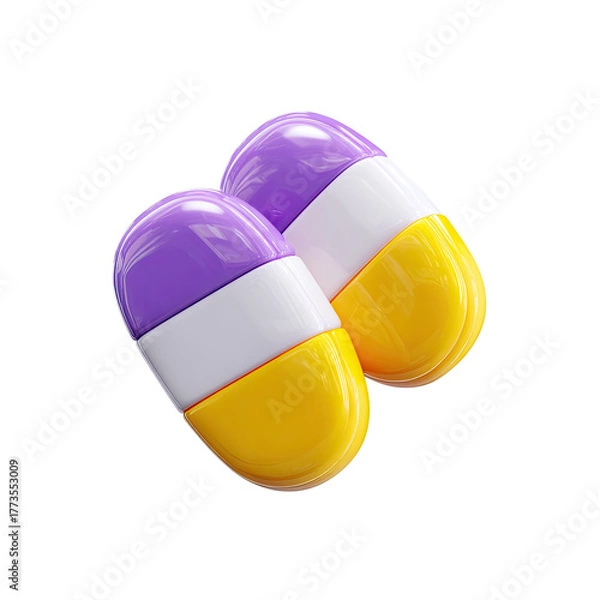 Obraz Two vibrant, colorful pharmaceutical capsules on a transparent background
