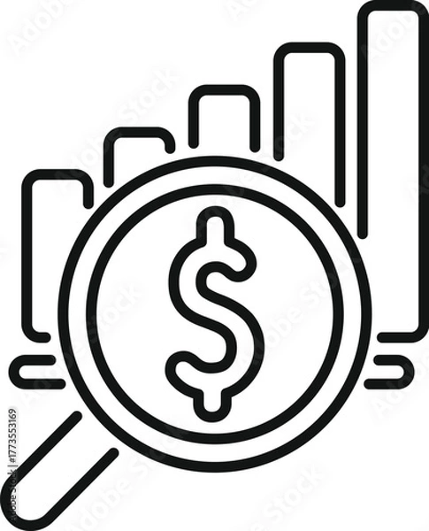Fototapeta Growing financial chart with dollar sign under magnifying glass, representing financial analysis and investment growth