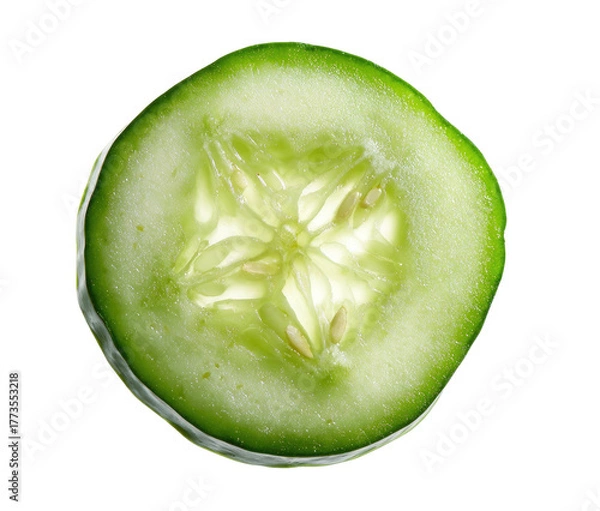 Fototapeta Close-up of a luminous, backlit cucumber slice revealing inner texture