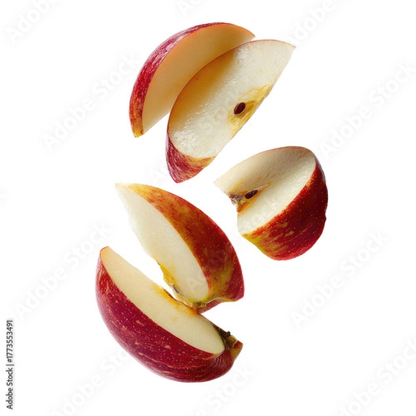 Fototapeta Sliced red apple pieces suspended in mid-air