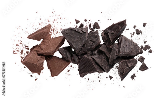 Obraz Dark and milk chocolate chunks scattered with cocoa powder