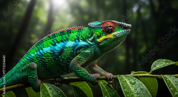 Fototapeta green lizard on a branch