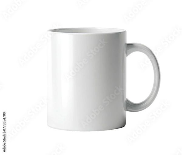 Obraz A plain white ceramic mug with a handle, on a black background