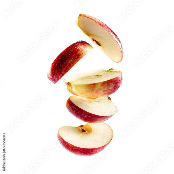 Obraz Sliced red apple pieces artfully stacked and floating