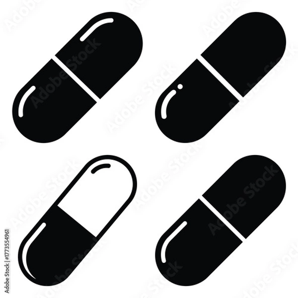 Obraz pill  icon vector set and silhouette collection.