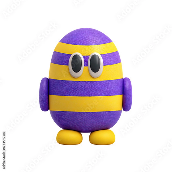 Fototapeta A cartoon character with an egg shape and purple/yellow stripes